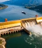 大坝水电站鸟瞰全景8594#横屏 