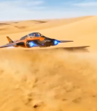 沙漠上空飞行的科幻宇宙飞船619#横屏 