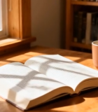 	 窗边木桌上翻开的书籍与咖啡杯4925#横屏 