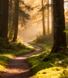 森林中阳光洒落的小径7036#横屏 