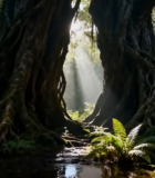 森林中阳光穿透树木的景象853#横屏 