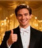 穿礼服男士竖拇指微笑560#横屏 