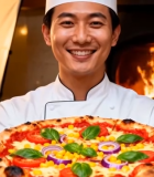 厨师展示刚出炉披萨5499#横屏 