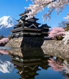 日本富士山旁樱花古建筑风景3057#横屏 