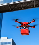 城市中无人机运送包裹画面13974#横屏 