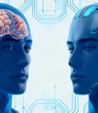 人脑与机器人头部对比素材11249#横屏 