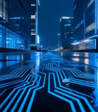 	 城市夜景中科技感线路地面6178#横屏 