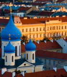 城市中蓝顶教堂俯瞰素材10615#横屏 