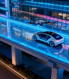 城市夜景中高架上行驶的汽车2999#横屏 
