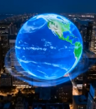 城市夜景中的地球特效画面4878#横屏 