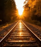 秋日森林铁路落日景象10579#横屏 
