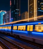 城市夜景中行驶的列车14026#横屏 