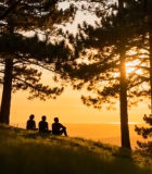 三人于树林中赏日落13742#横屏 