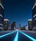城市夜间高楼与发光道路景观12635#横屏 