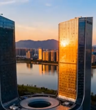 城市双子楼建筑航拍全景7412#横屏 