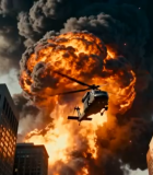 城市上空直升机旁爆炸场景14697#横屏 
