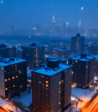 城市雪夜街道高楼车流景观3500#横屏 