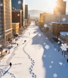 	 城市雪景街道行人远景14148#横屏 