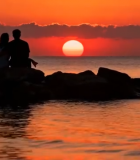 情侣海边赏日落剪影9707#横屏 