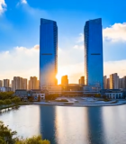 城市双子楼湖畔全景3423#横屏 