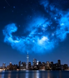 城市夜景上空的星云星空2287#横屏 