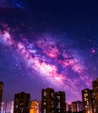 城市上空璀璨银河夜景3699#横屏 