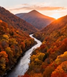 秋日山谷河流自然风光487#横屏 