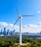 城市旁森林中的风力发电机6709#横屏 