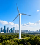 城市旁森林中的风力发电机6709#横屏 