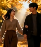 秋日树林中情侣漫步素材4497#横屏 