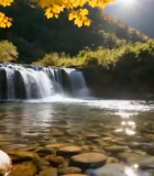 秋日山林中的溪流瀑布景观12535#横屏 