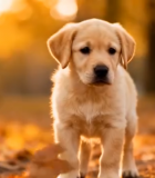 秋日树林中小狗站立画面8582#横屏 