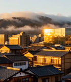 	 城市日落时分传统民居与高楼13287#横屏 