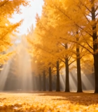 秋日银杏林阳光洒落景象10941#横屏 