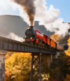 秋日森林中行驶的蒸汽火车14122#横屏 