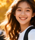 秋日微笑少女户外画面4686#横屏 