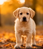 秋日树林中小狗站立画面8582#横屏 