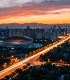 	 城市日落时分车流与建筑景观1346#横屏 