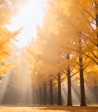 秋日银杏林阳光洒落景象10941#横屏 