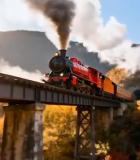 秋日森林中行驶的蒸汽火车14122#横屏 