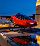 城市楼顶的红色无人机7790#横屏 