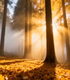 秋日森林阳光穿透树林景象1328#横屏 