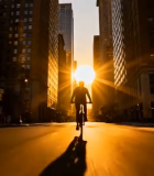 	 城市街道骑行者逆光画面4082#横屏 
