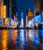 城市街道夜景行人与建筑5697#横屏 