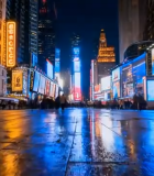 城市街道夜景行人与建筑5697#横屏 