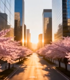 	 城市街道樱花盛开的景象7059#横屏 