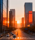 城市街道高楼与车流景象8372#横屏 