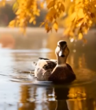 秋日湖面游弋的鸭子9274#横屏 