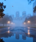 城市街道雨后清晨景象14017#横屏 