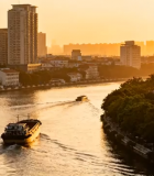 城市河流船只日落景观2642#横屏 